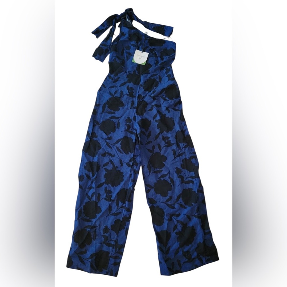 Kate Spade Blue and Black Floral Jumpsuit Wide-Leg Design